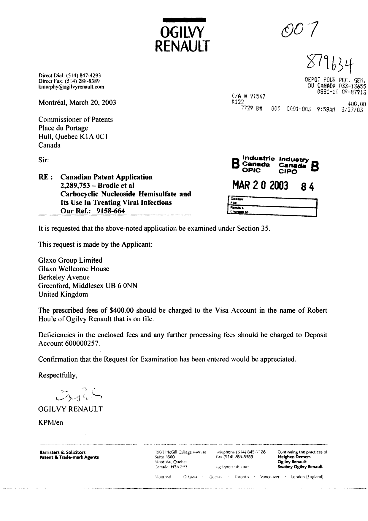 Canadian Patent Document 2289753. Prosecution-Amendment 20021220. Image 1 of 1