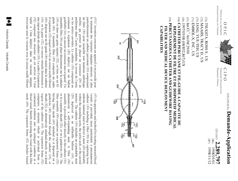 Document de brevet canadien 2289797. Page couverture 20000113. Image 1 de 2