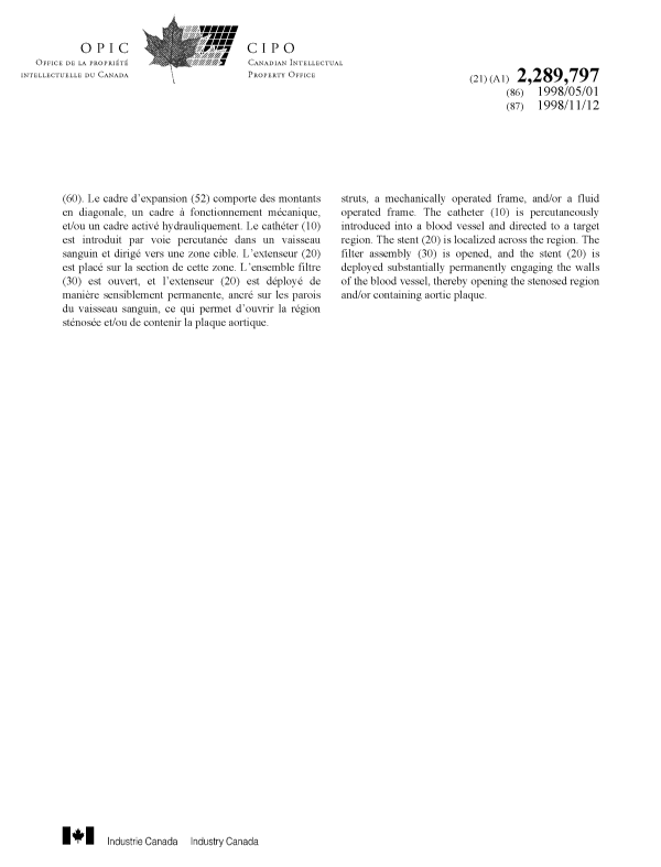 Document de brevet canadien 2289797. Page couverture 20000113. Image 2 de 2