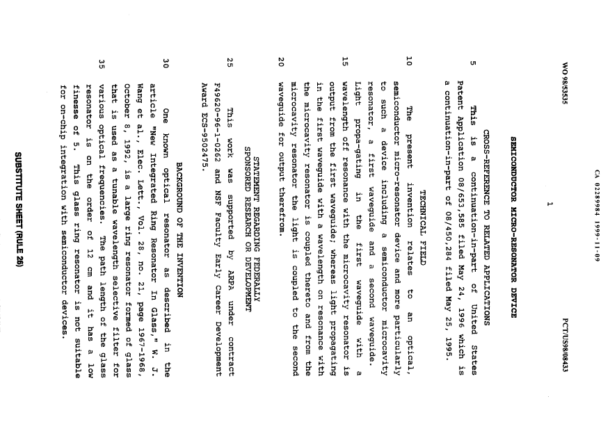 Canadian Patent Document 2289984. Description 19991109. Image 1 of 22