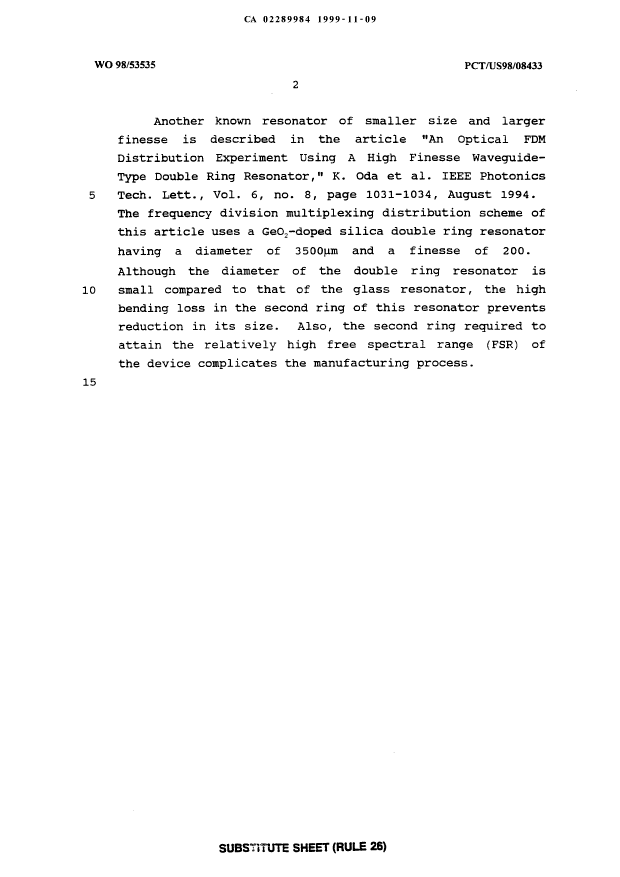 Canadian Patent Document 2289984. Description 19991109. Image 2 of 22