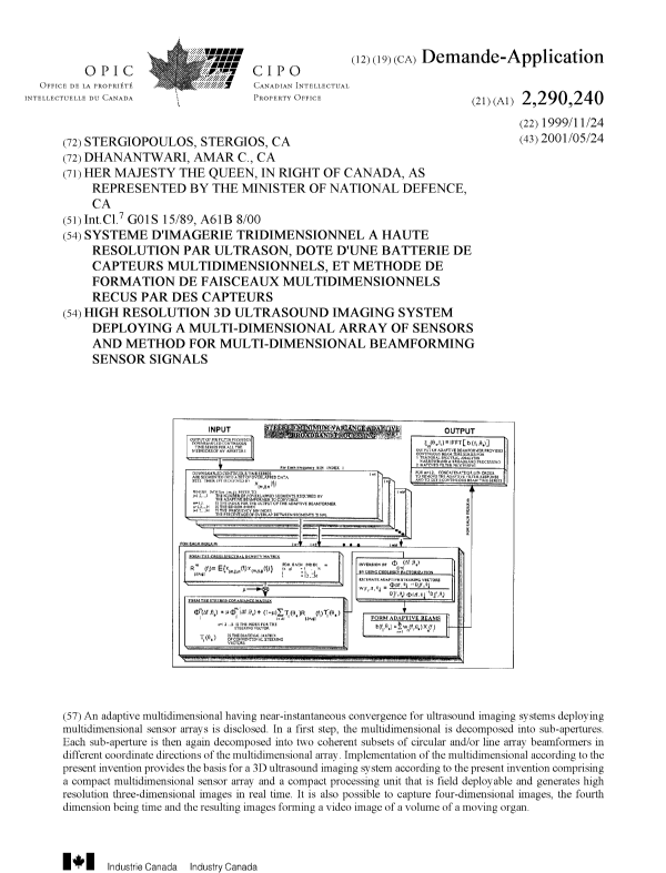 Canadian Patent Document 2290240. Cover Page 20010523. Image 1 of 1