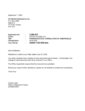Document de brevet canadien 2290531. Correspondance 20041207. Image 1 de 1