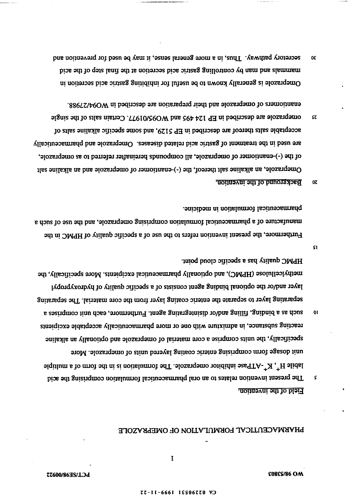 Canadian Patent Document 2290531. Description 20041230. Image 1 of 19