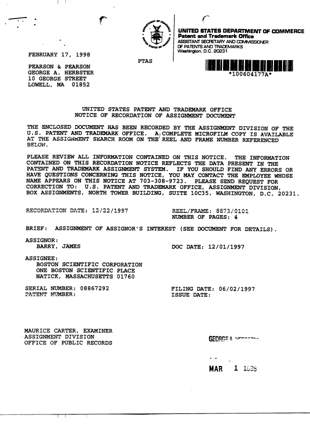 Canadian Patent Document 2290988. Assignment 20000104. Image 2 of 6