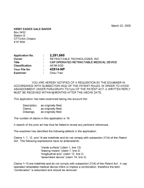 Canadian Patent Document 2291660. Prosecution-Amendment 20050322. Image 1 of 2