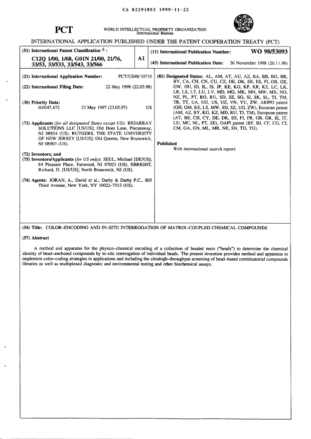 Canadian Patent Document 2291853. Abstract 19991122. Image 1 of 1