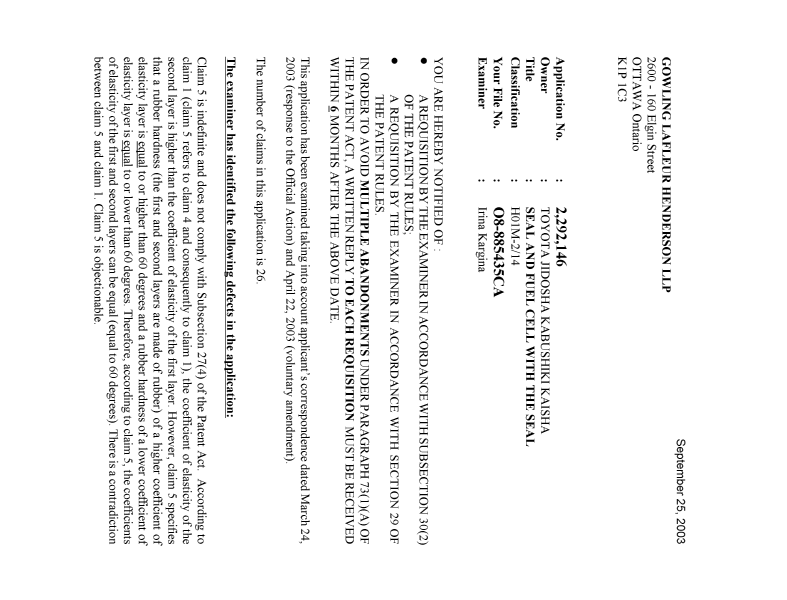 Document de brevet canadien 2292146. Poursuite-Amendment 20021225. Image 1 de 2