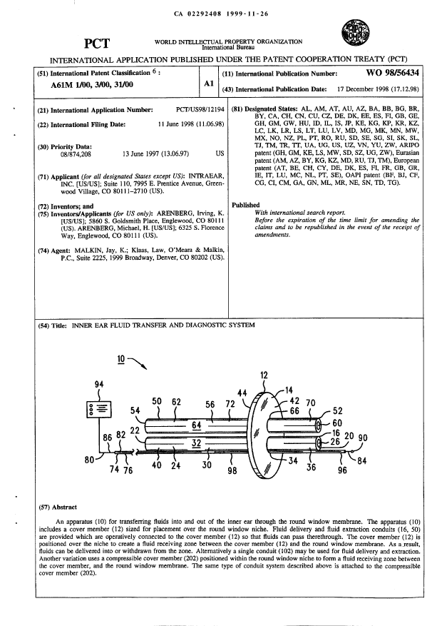Canadian Patent Document 2292408. Abstract 19991126. Image 1 of 1