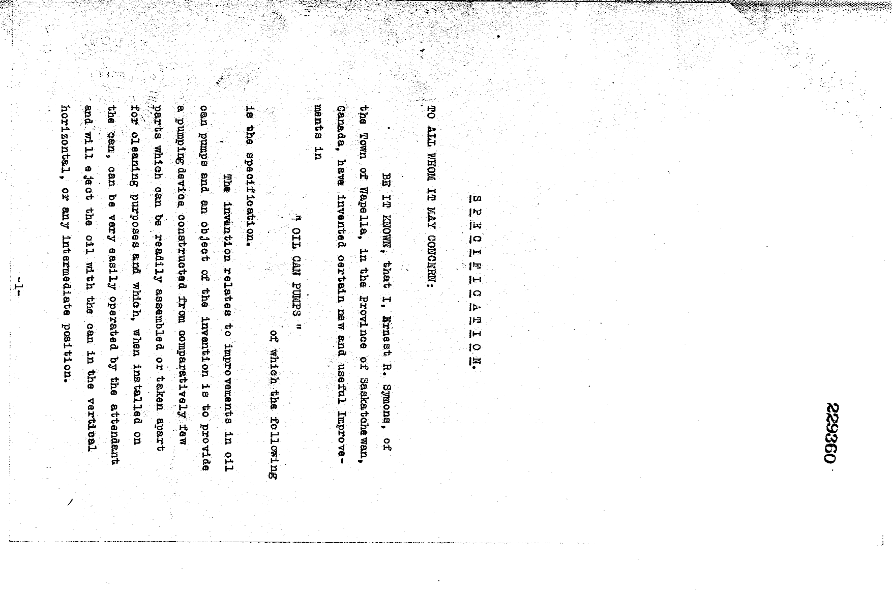 Canadian Patent Document 229360. Description 19941213. Image 1 of 6