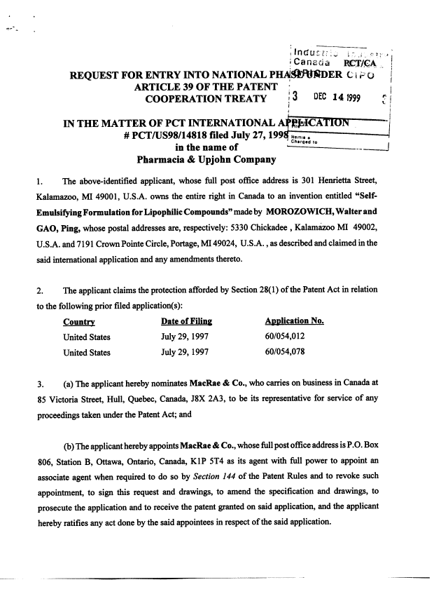 Document de brevet canadien 2294031. Cession 19991214. Image 2 de 6