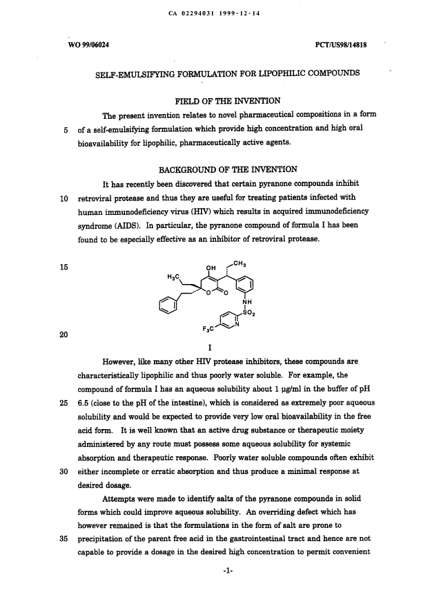 Canadian Patent Document 2294031. Description 20031222. Image 1 of 33