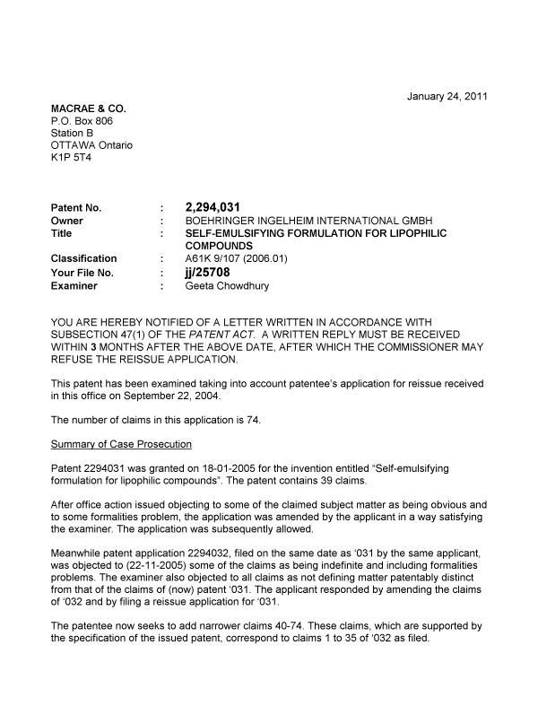 Canadian Patent Document 2294031. Prosecution-Amendment 20101224. Image 1 of 3