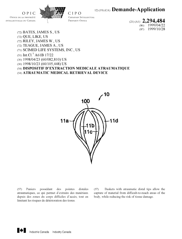 Canadian Patent Document 2294484. Cover Page 19991228. Image 1 of 1
