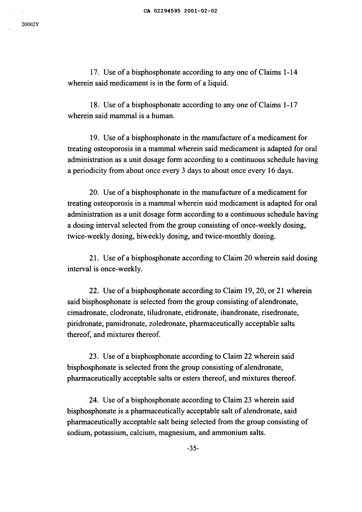 Document de brevet canadien 2294595. Revendications 20001202. Image 3 de 22