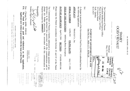 Canadian Patent Document 2294595. Correspondence 20001222. Image 1 of 1