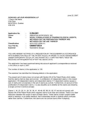 Canadian Patent Document 2294981. Prosecution-Amendment 20070622. Image 1 of 2
