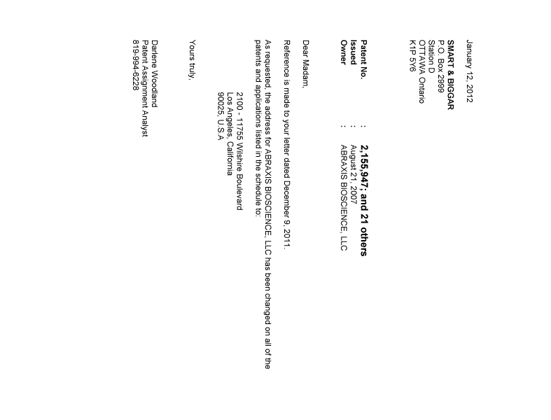 Canadian Patent Document 2294981. Correspondence 20120112. Image 1 of 1