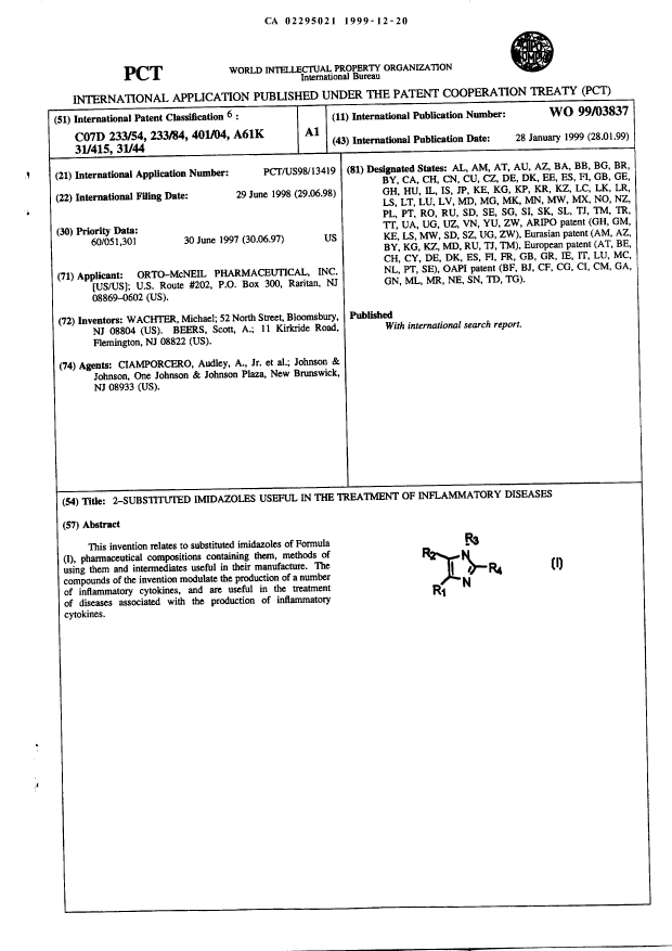 Document de brevet canadien 2295021. Abrégé 19991220. Image 1 de 1