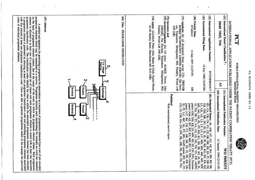 Canadian Patent Document 2295476. Abstract 20000111. Image 1 of 1
