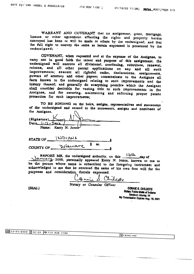 Canadian Patent Document 2295479. Assignment 20000113. Image 5 of 5