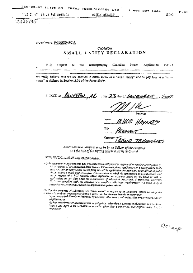 Canadian Patent Document 2296195. Correspondence 20100118. Image 2 of 2