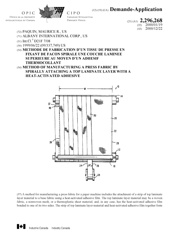 Document de brevet canadien 2296268. Page couverture 20001206. Image 1 de 2