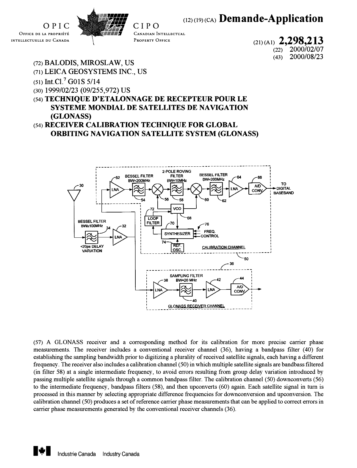 Canadian Patent Document 2298213. Cover Page 20000821. Image 1 of 1