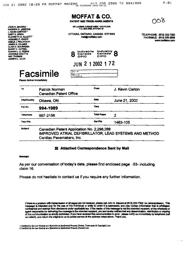 Canadian Patent Document 2298288. Prosecution-Amendment 20011221. Image 1 of 2