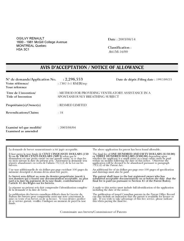 Document de brevet canadien 2298553. Poursuite-Amendment 20040210. Image 1 de 1