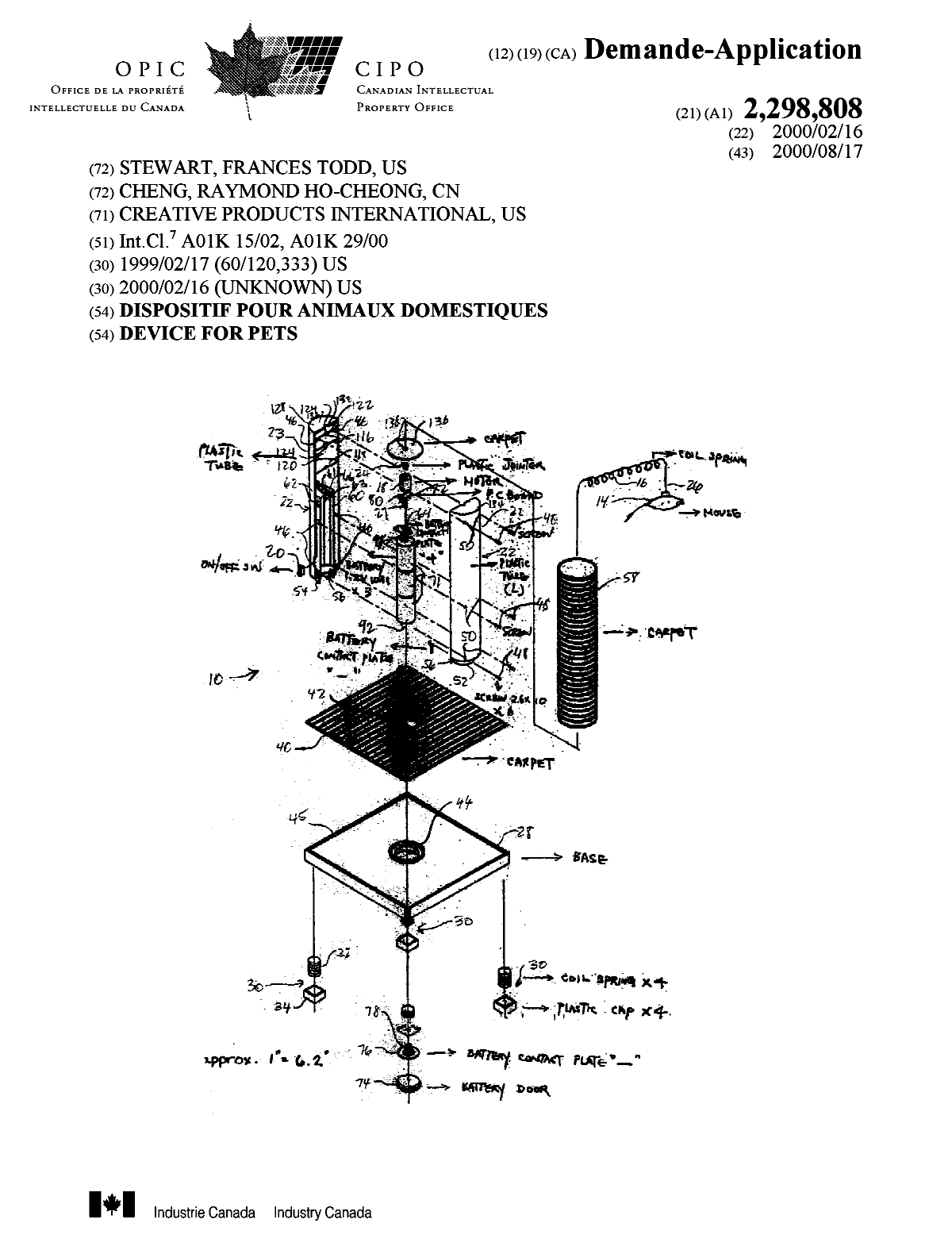 Canadian Patent Document 2298808. Cover Page 20000814. Image 1 of 2