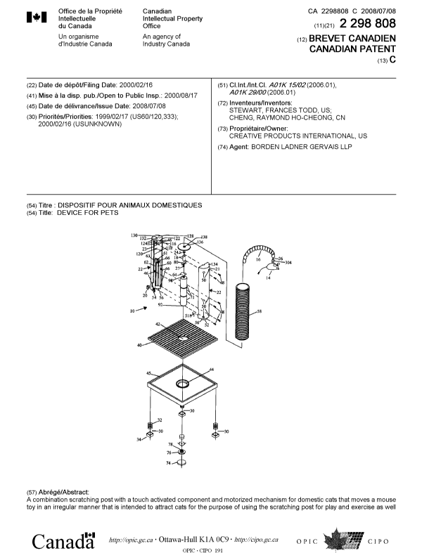 Canadian Patent Document 2298808. Cover Page 20080606. Image 1 of 2