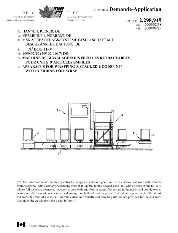 Canadian Patent Document 2298949. Cover Page 20000815. Image 1 of 1
