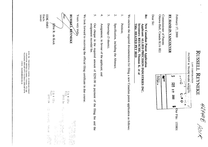 Canadian Patent Document 2299058. Assignment 20000217. Image 1 of 8