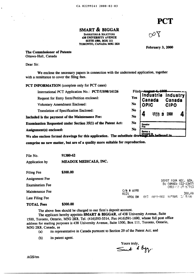 Canadian Patent Document 2299241. Prosecution-Amendment 19991203. Image 1 of 8