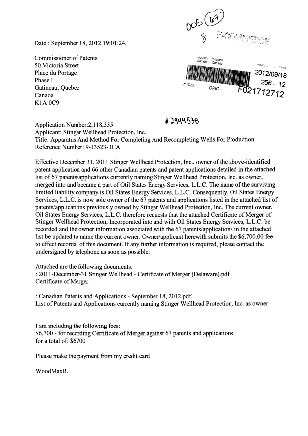 Document de brevet canadien 2299683. Cession 20120918. Image 1 de 13