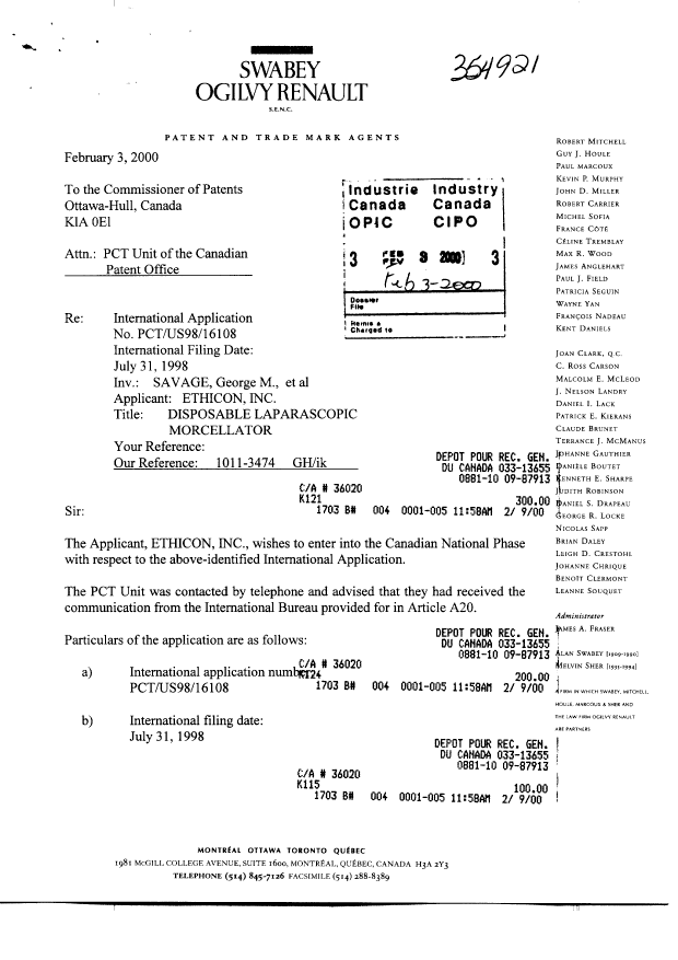 Canadian Patent Document 2299697. Assignment 19991203. Image 1 of 14