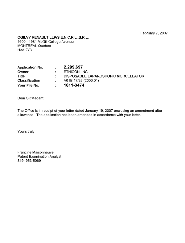 Document de brevet canadien 2299697. Poursuite-Amendment 20070207. Image 1 de 1
