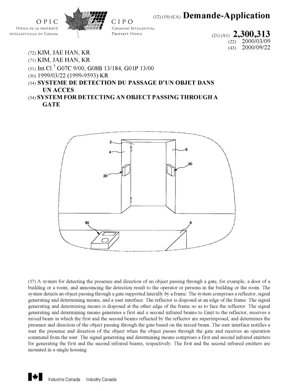Document de brevet canadien 2300313. Page couverture 20000831. Image 1 de 1