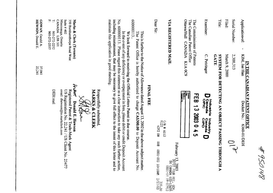 Canadian Patent Document 2300313. Correspondence 20030213. Image 1 of 1
