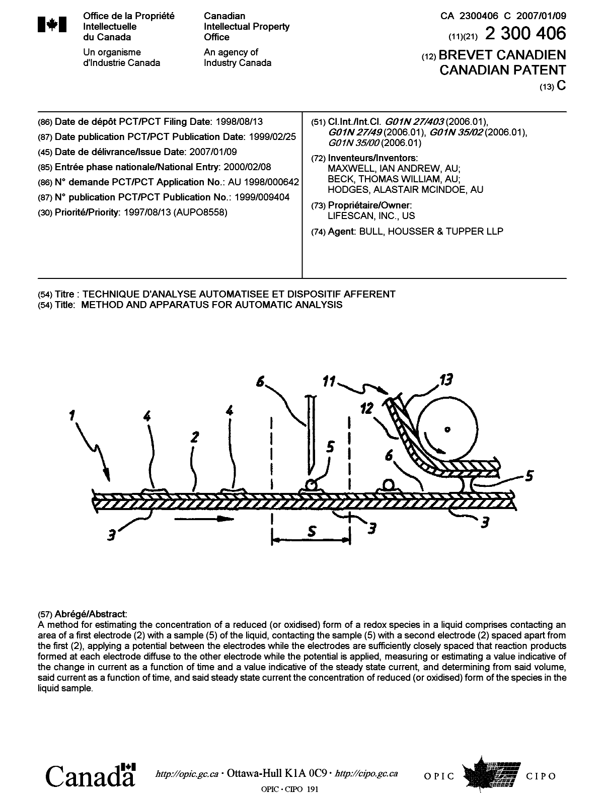 Canadian Patent Document 2300406. Cover Page 20061206. Image 1 of 1