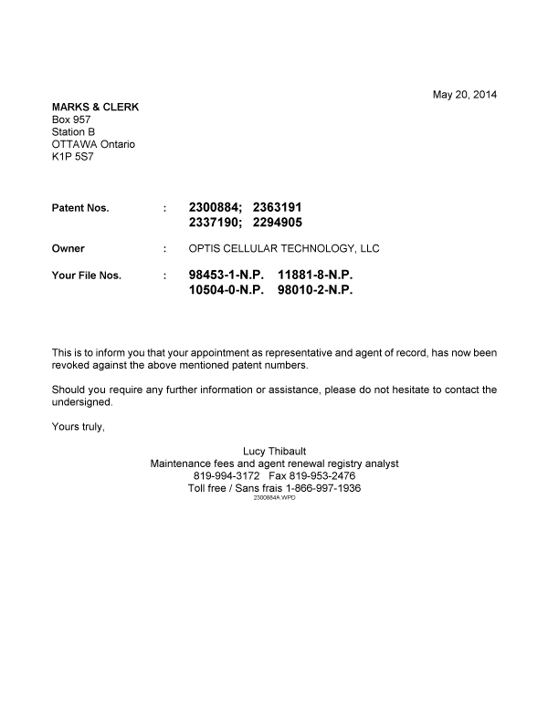 Canadian Patent Document 2300884. Correspondence 20131220. Image 1 of 1