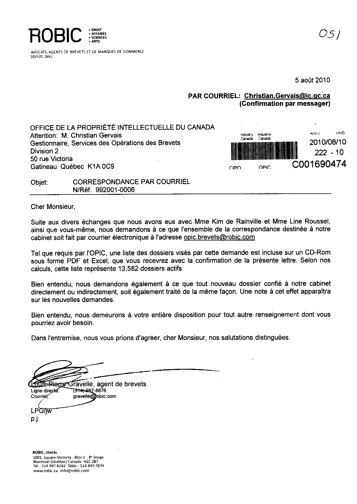 Canadian Patent Document 2301744. Correspondence 20100810. Image 1 of 1