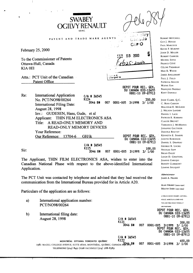 Document de brevet canadien 2302014. Cession 20000225. Image 1 de 7