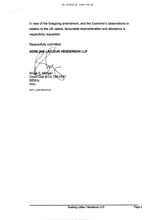 Canadian Patent Document 2302218. Prosecution-Amendment 20050406. Image 2 of 8