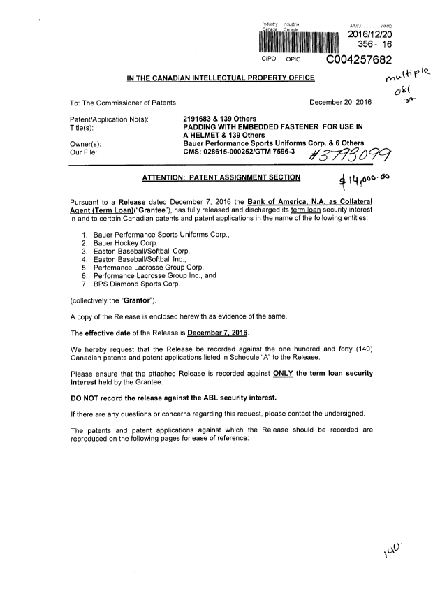 Canadian Patent Document 2302953. Assignment 20151220. Image 1 of 26