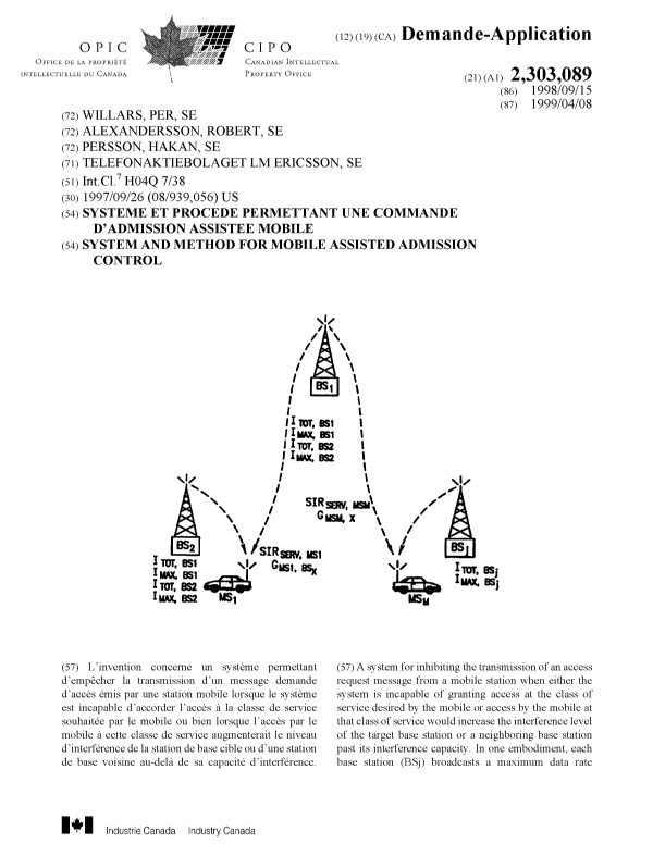 Document de brevet canadien 2303089. Page couverture 20000518. Image 1 de 2