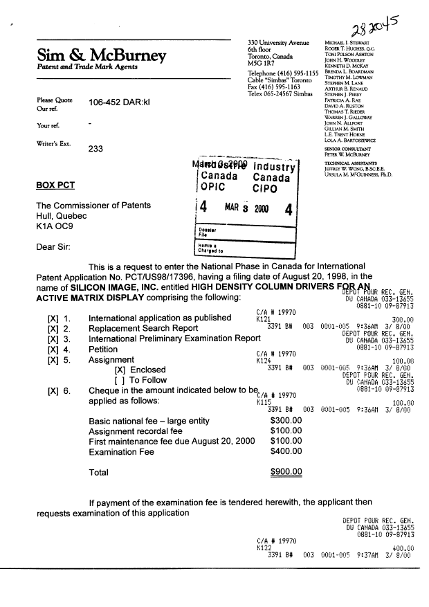 Document de brevet canadien 2303302. Cession 20000303. Image 1 de 6