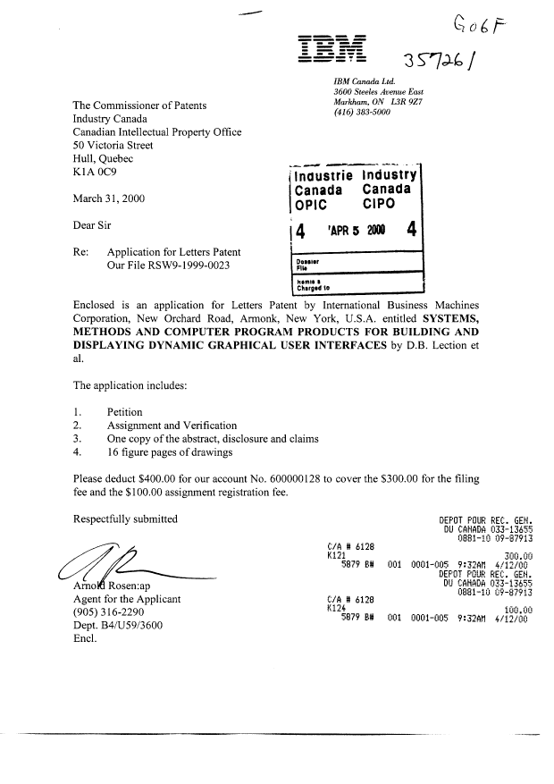 Document de brevet canadien 2303725. Cession 20000405. Image 1 de 11