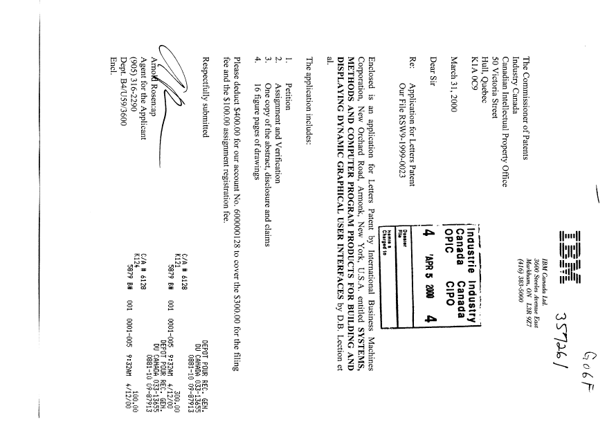 Canadian Patent Document 2303725. Assignment 20000405. Image 1 of 11